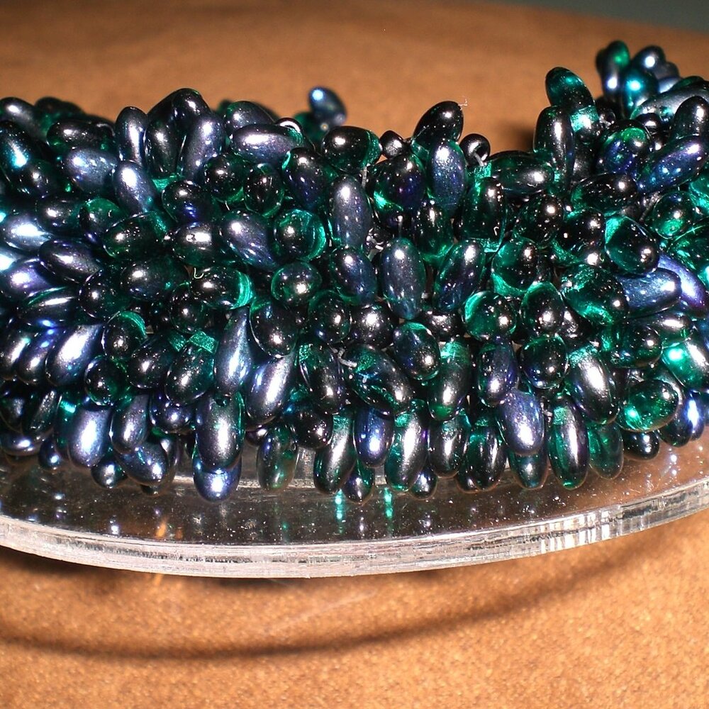 Midnight Black and Neon Blue Hand Beaded Porcupine Rizzo Bead Bracelet